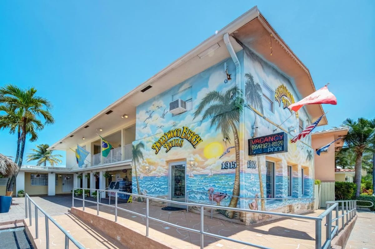 The painted front of the Seagull, the front desk building